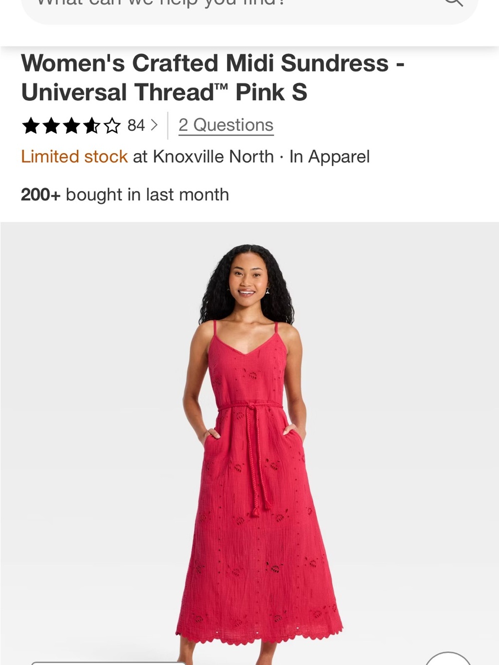 Universal Thread Red-Pink Eyelet Midi Dress with Tie Waist